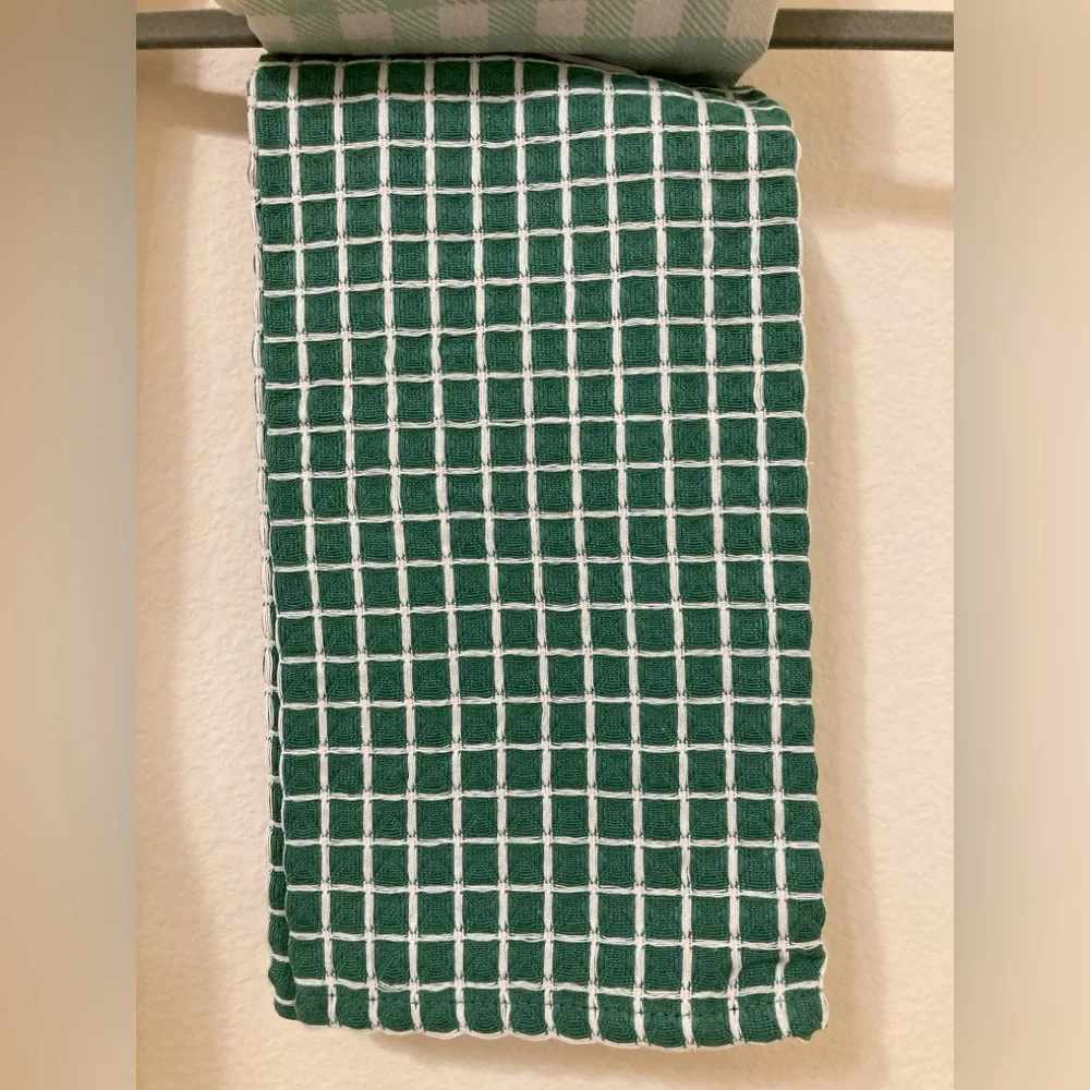 Kitchen Towel Set of 3 White Green Buffalo Plaid NWT